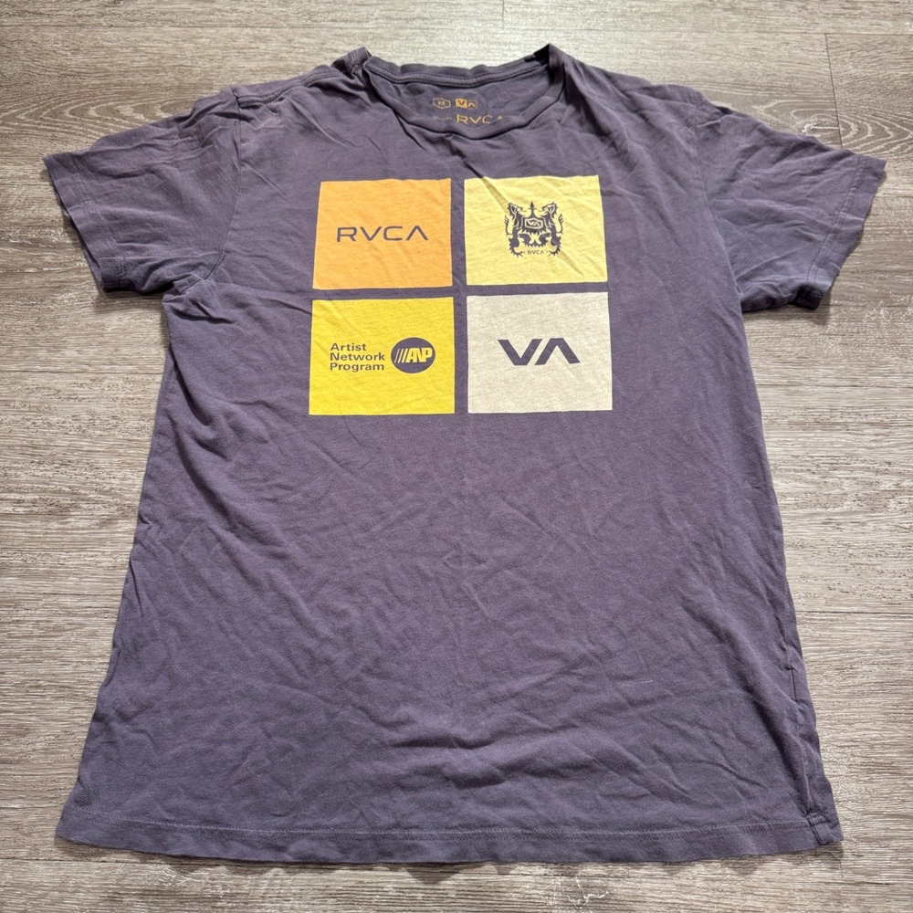 RVCA Shirt Mens Medium Gray Graphic Tee 100% Cotton Artist Network Program Skate